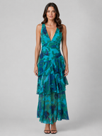 Women's Tiered Ruffle V-Neck Maxi Dress