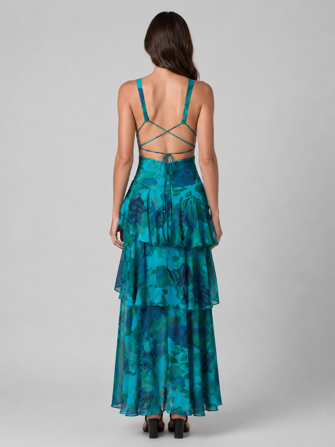 Women's Tiered Ruffle V-Neck Maxi Dress