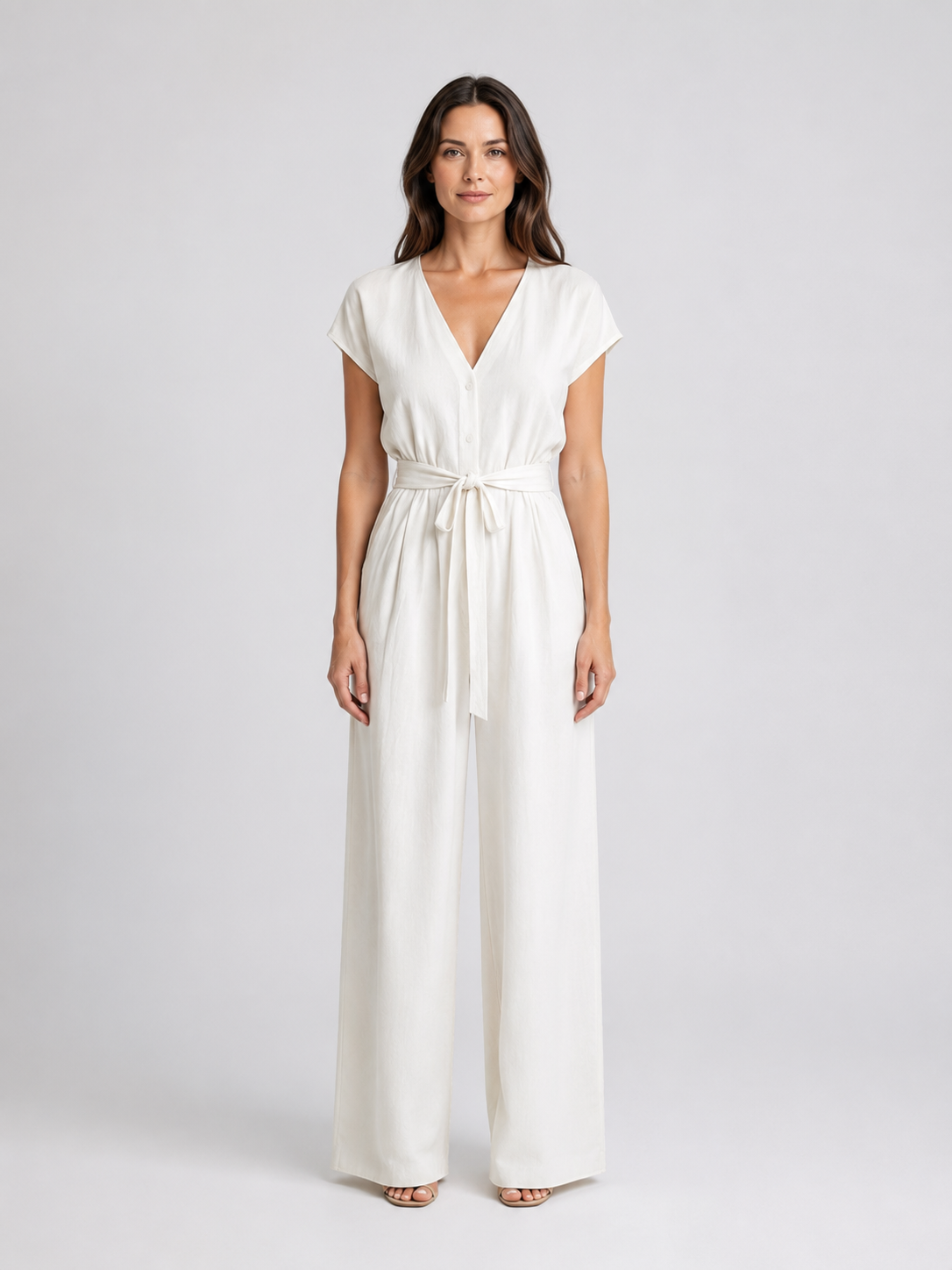 Women's Wide Leg Jumpsuit with Tie Waist