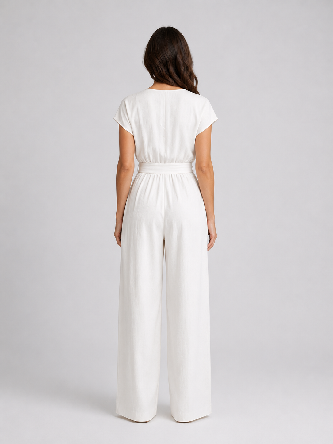 Women's Wide Leg Jumpsuit with Tie Waist