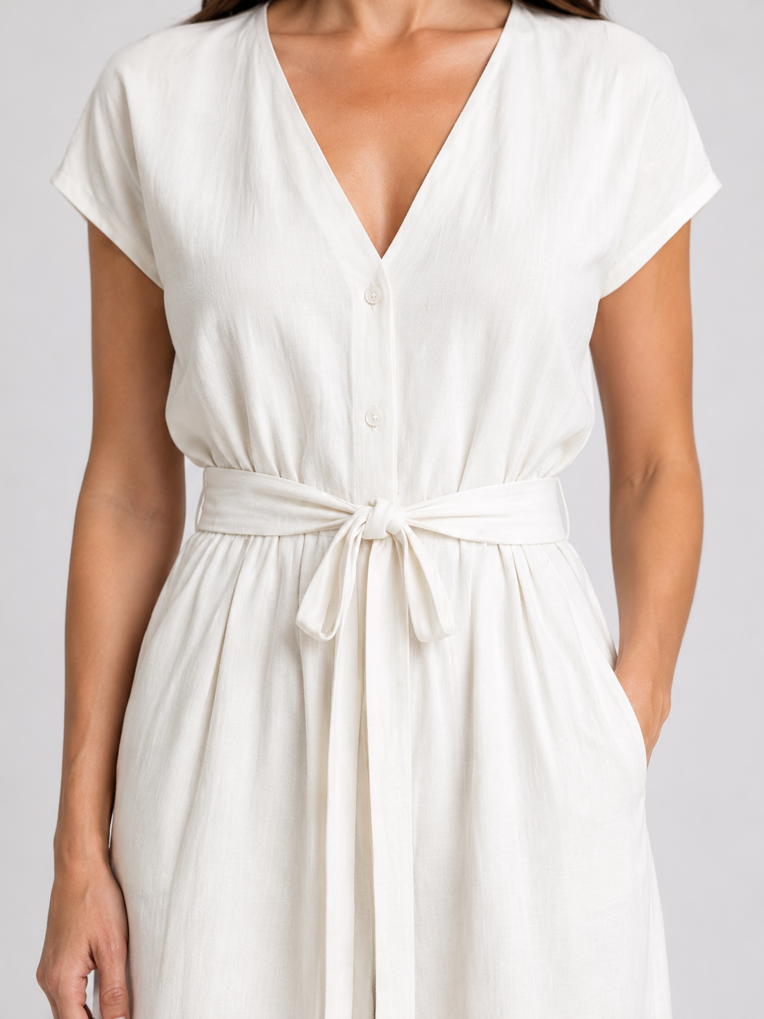 Women's Wide Leg Jumpsuit with Tie Waist