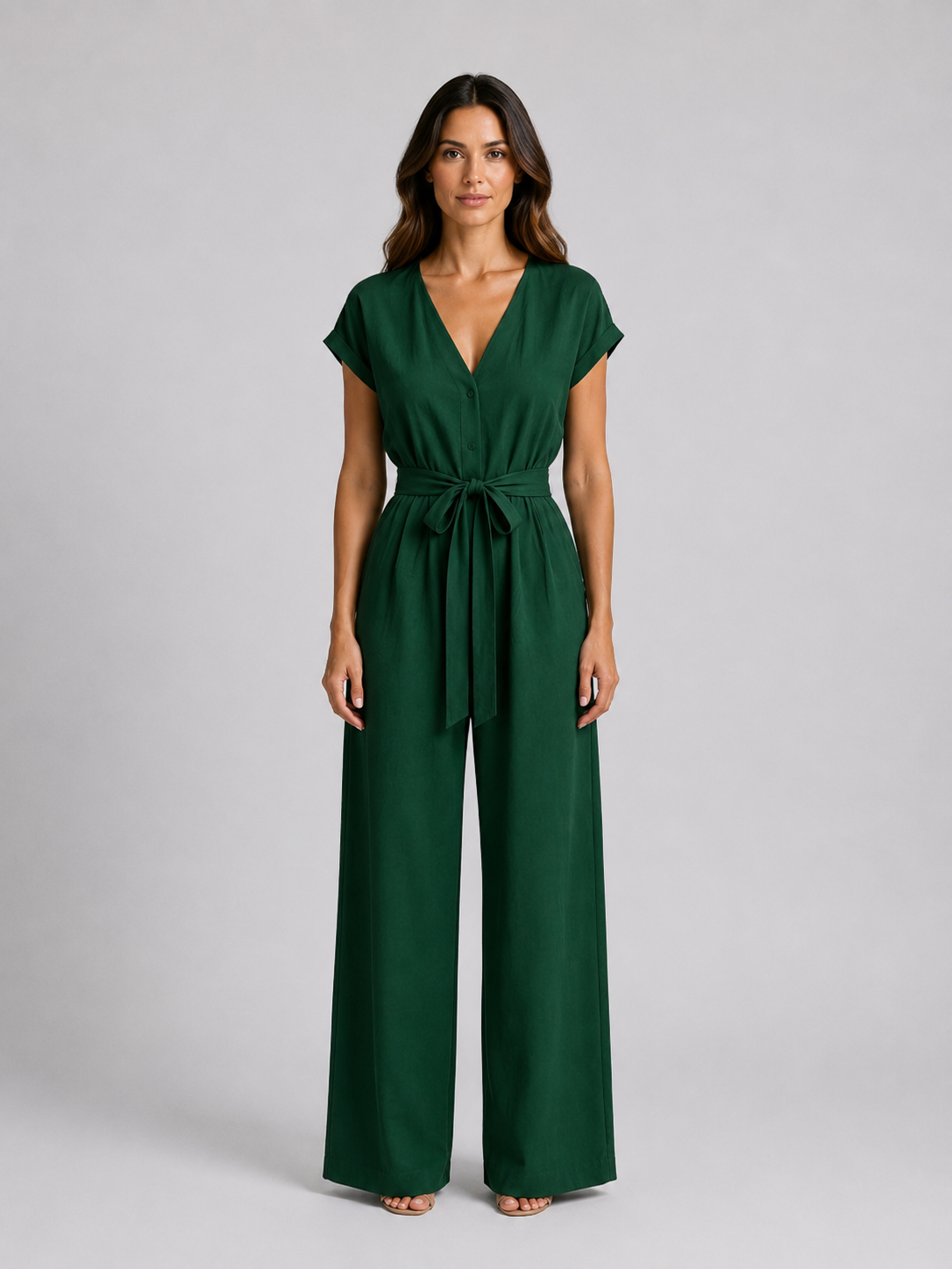 Women's Wide Leg Jumpsuit with Tie Waist