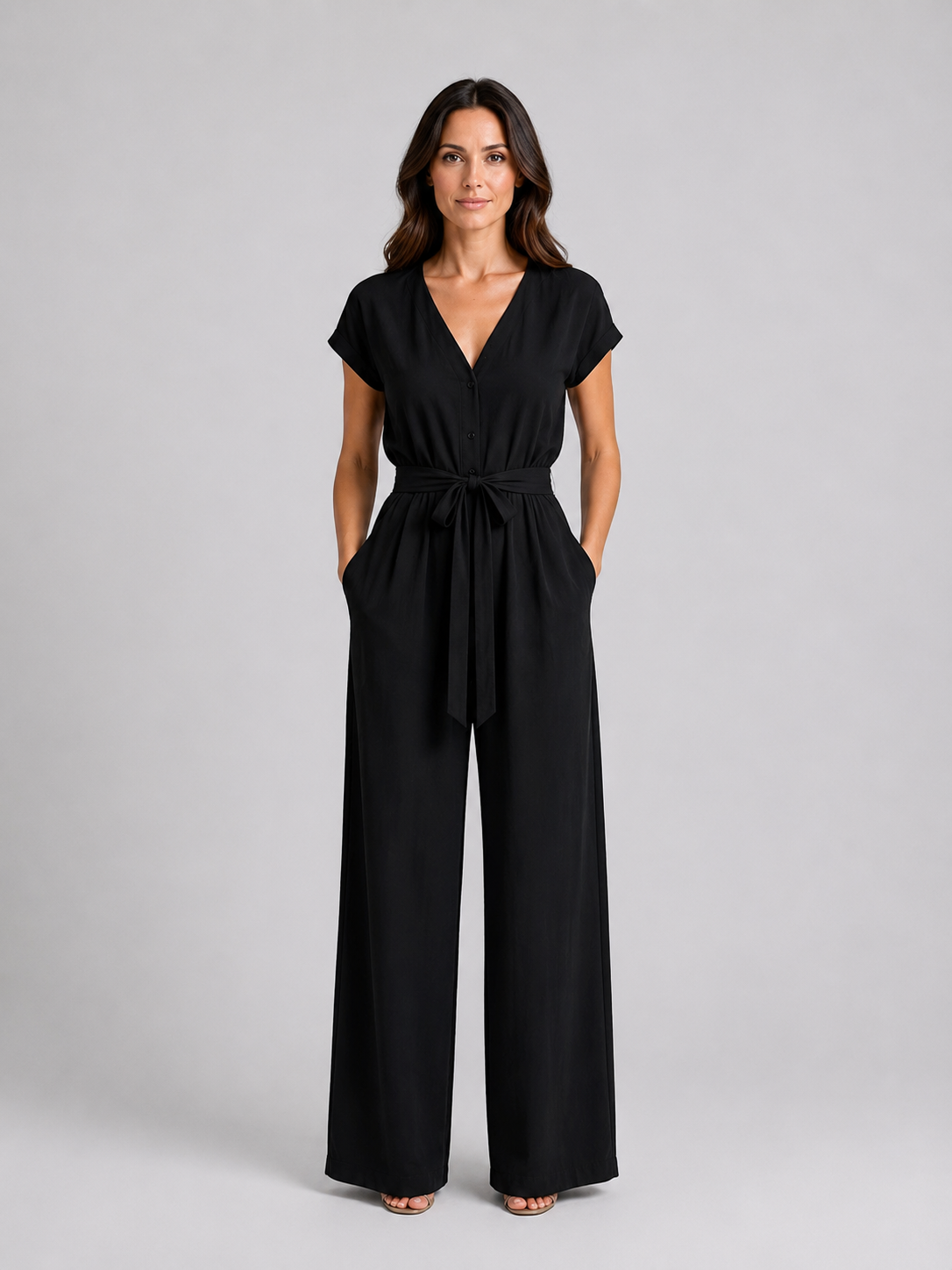 Women's Wide Leg Jumpsuit with Tie Waist