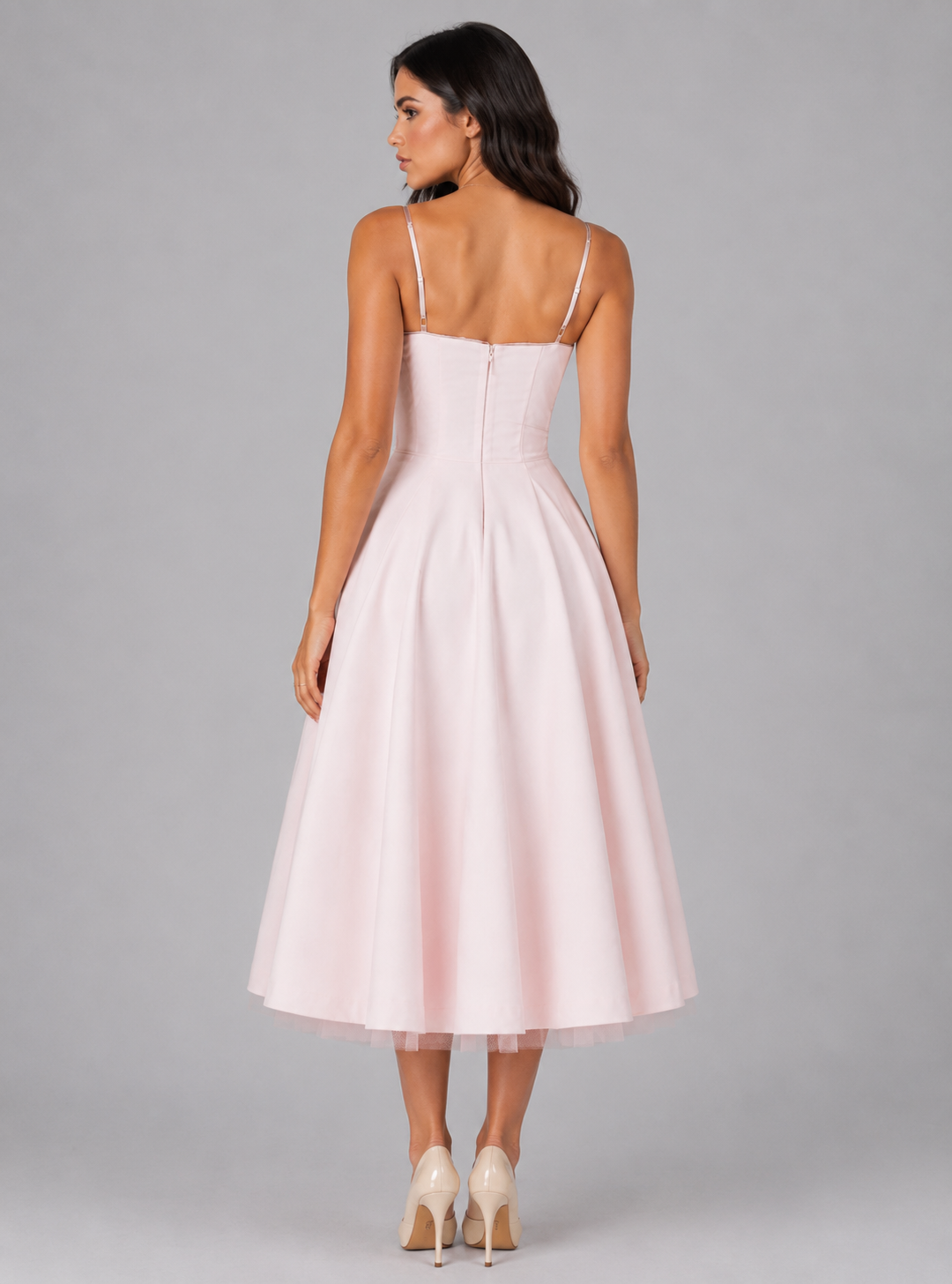 Women's Corset Midi Dress with Full Skirt