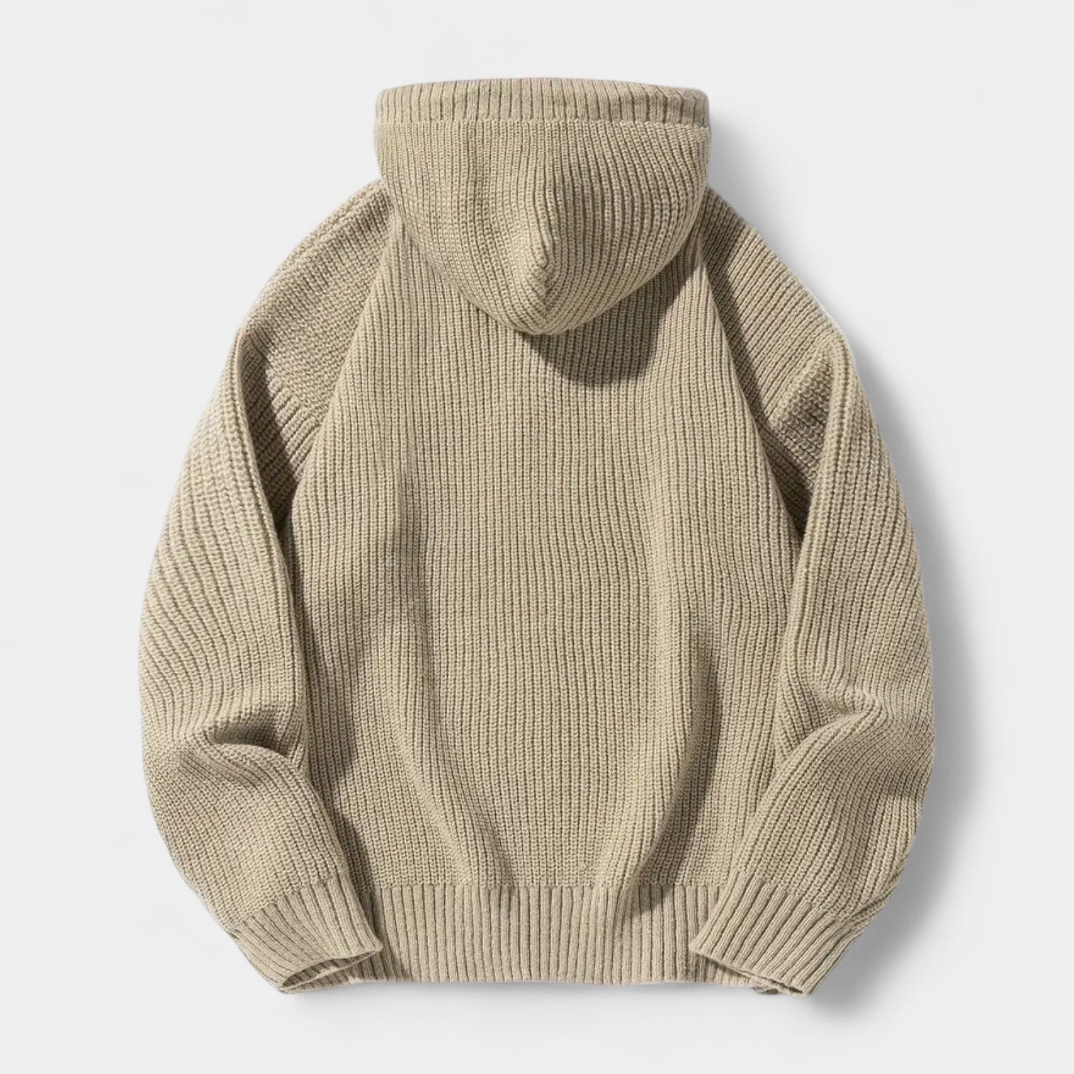 Ribbed Knit Hoodie Relaxed Fit Drawstring for Men