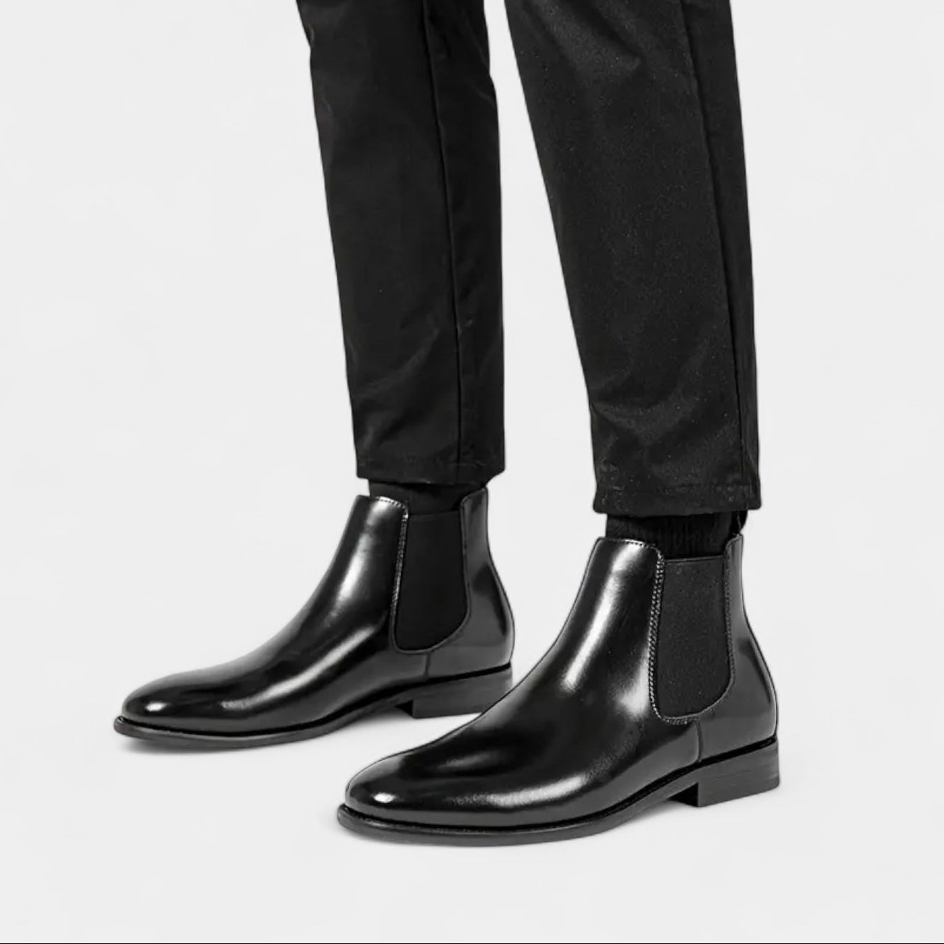 Leather Chelsea Boots Elastic Panel Slip-On for Men