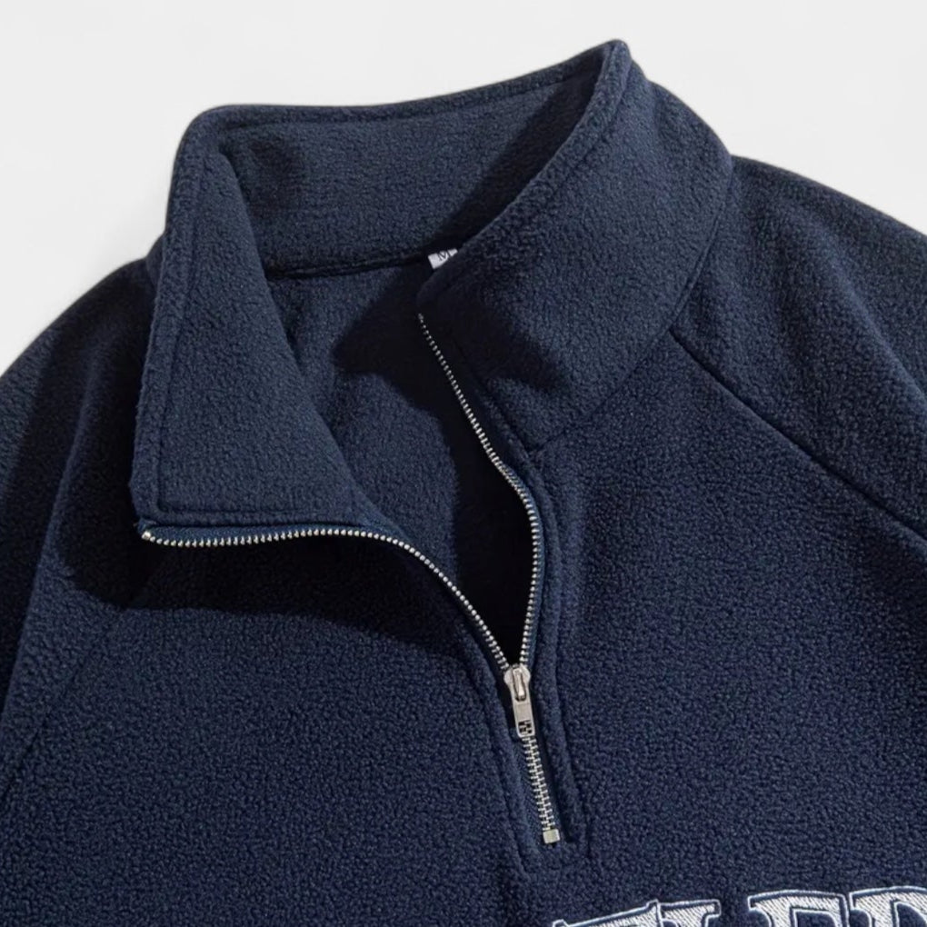 Fleece Half-Zip Pullover Embroidered Relaxed Fit for Men