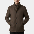 Wool-Blend Trench Coat Stand Collar Tailored Fit for Men