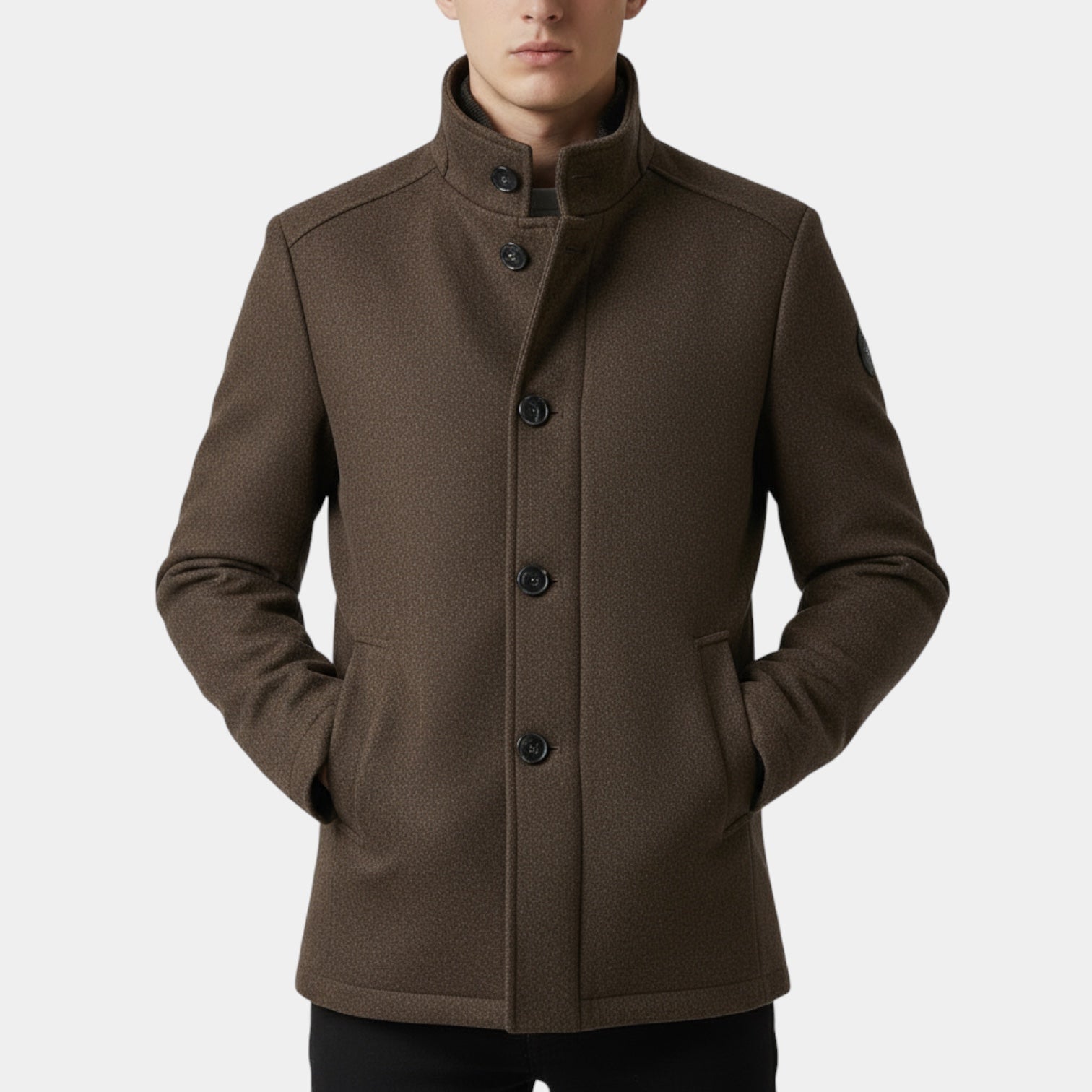 Wool-Blend Trench Coat Stand Collar Tailored Fit for Men