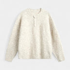 Henley Knit Wool Sweater Three-Button Placket for Men