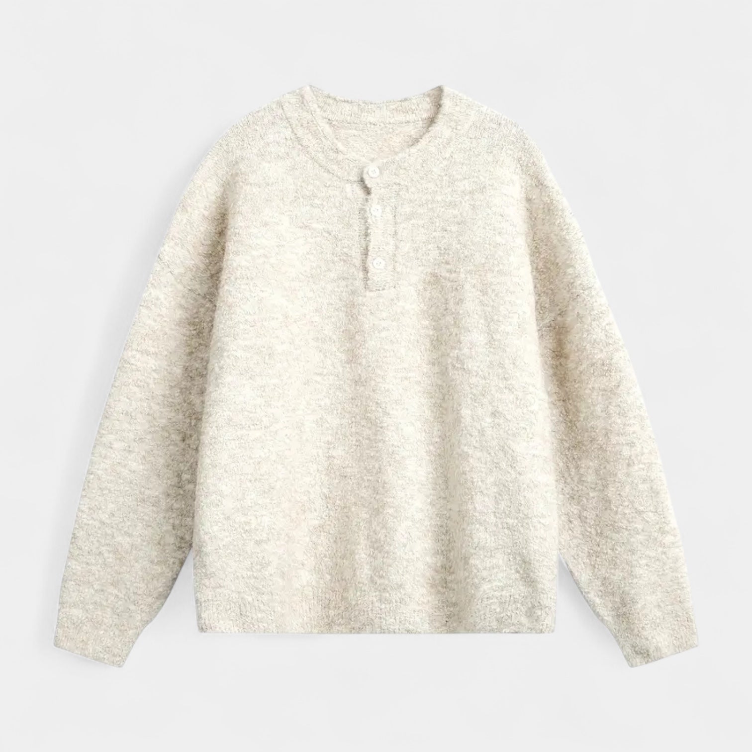 Henley Knit Wool Sweater Three-Button Placket for Men