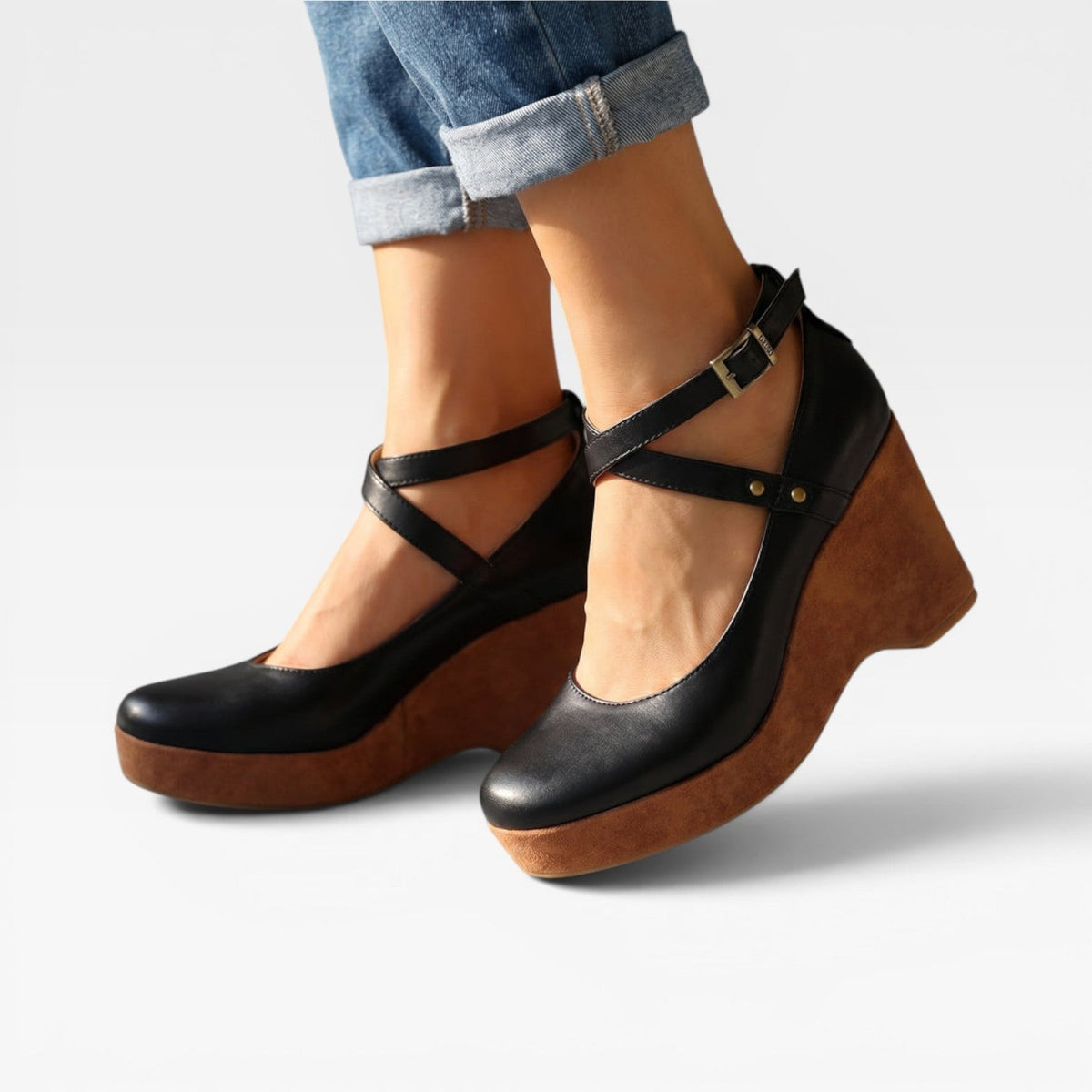 Women's Vintage Cross-Strap Closed-Toe Wedges