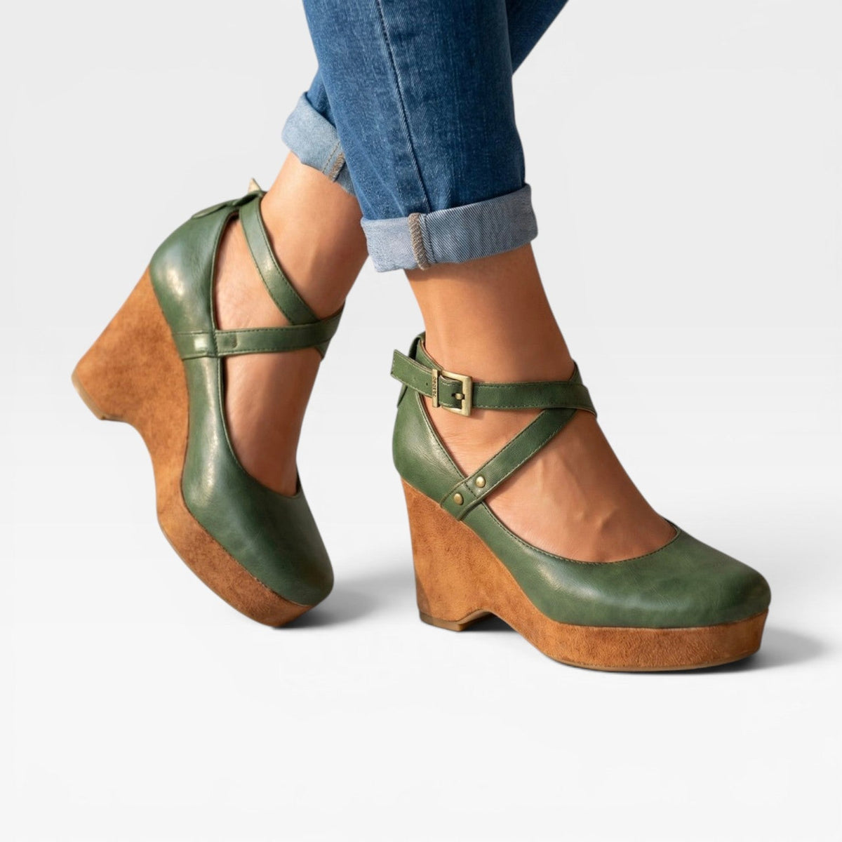 Women's Vintage Cross-Strap Closed-Toe Wedges