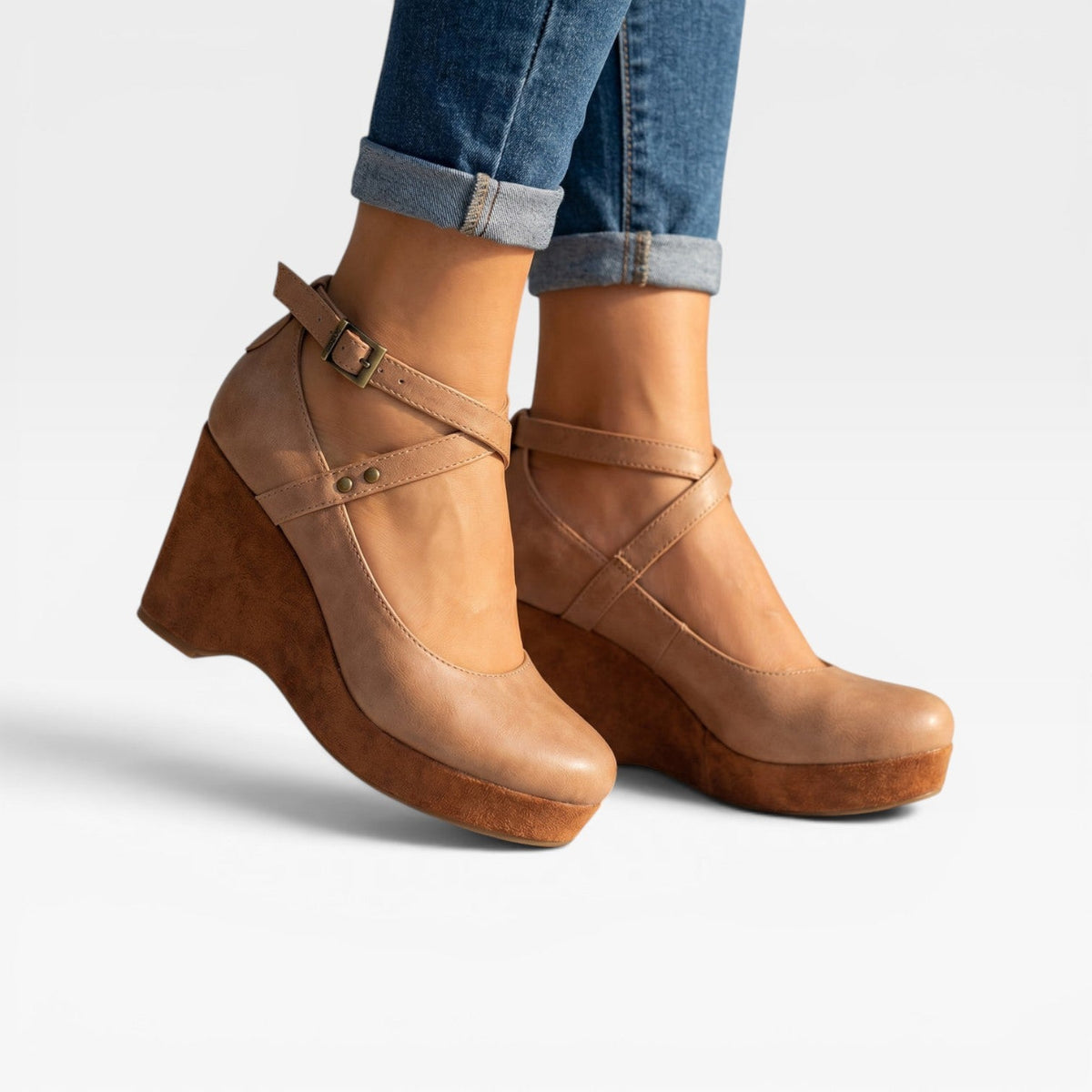 Women's Vintage Cross-Strap Closed-Toe Wedges