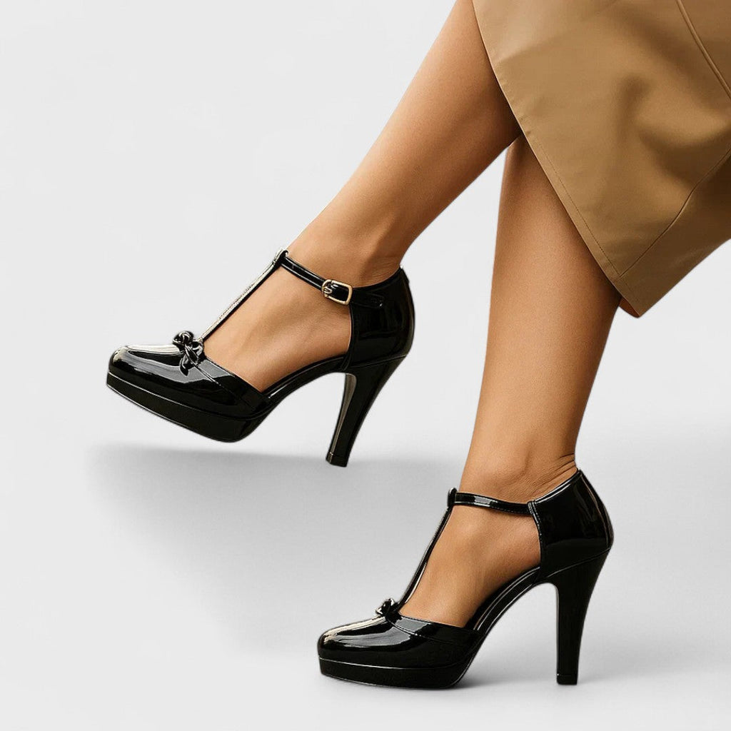 Women's Platform Dress Heels with Bow Strap