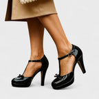 Women's Platform Dress Heels with Bow Strap