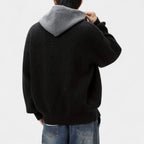 Zip-Up Knit Cardigan Hoodie Ribbed Relaxed Fit for Men