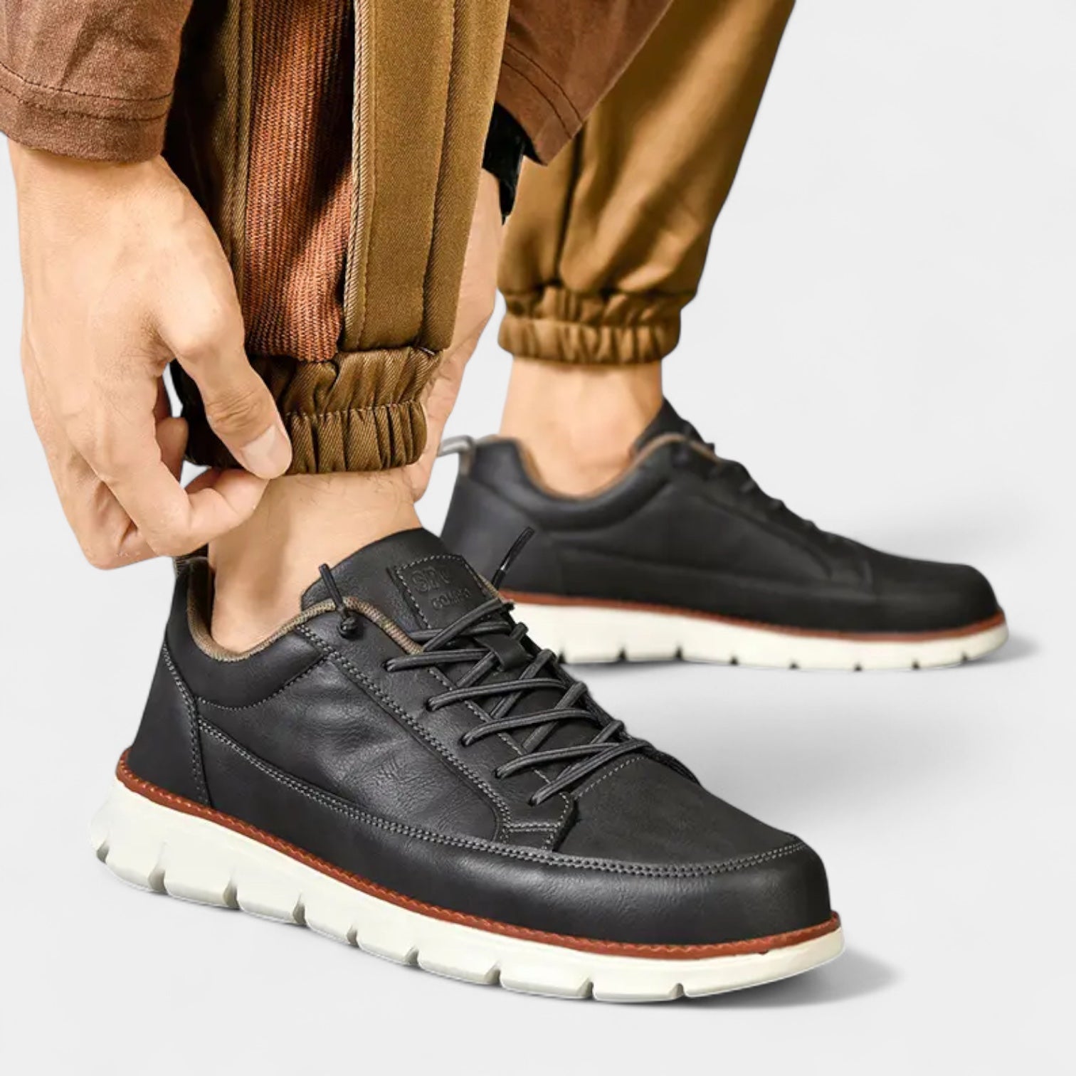 Low Top Lace-Up Leather Sneakers Regular Fit for Men