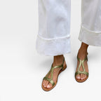 Women's Metallic Leather Sculptural-Strap Flats