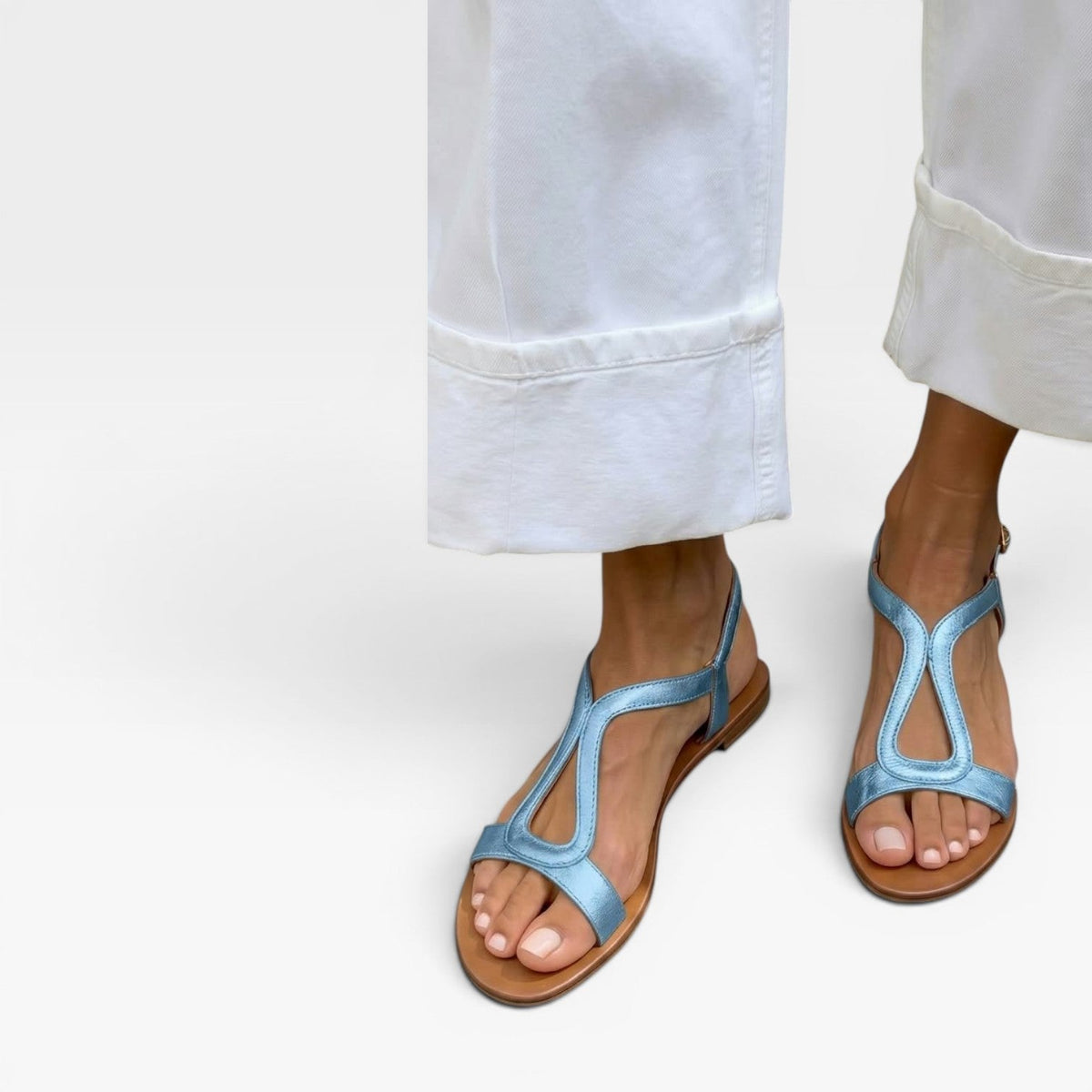 Women's Metallic Leather Sculptural-Strap Flats