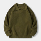 Textured Knit Polo Sweater Relaxed Fit for Men