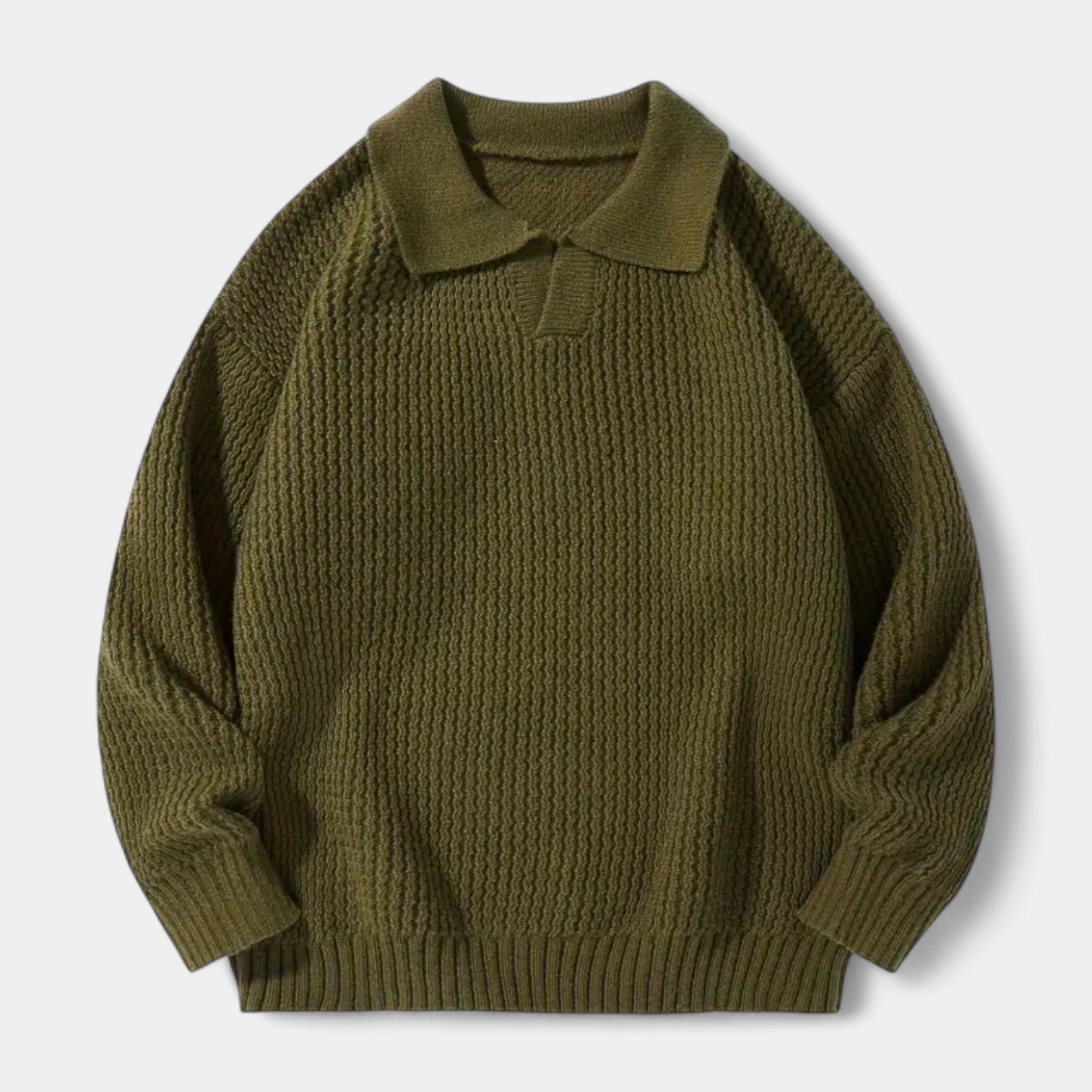 Textured Knit Polo Sweater Relaxed Fit for Men