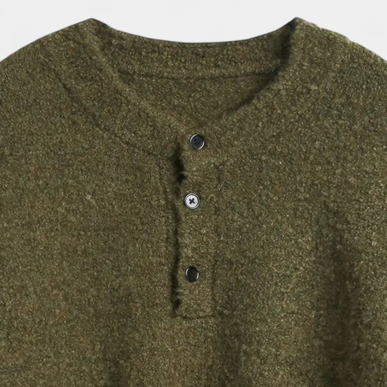 Henley Knit Wool Sweater Three-Button Placket for Men