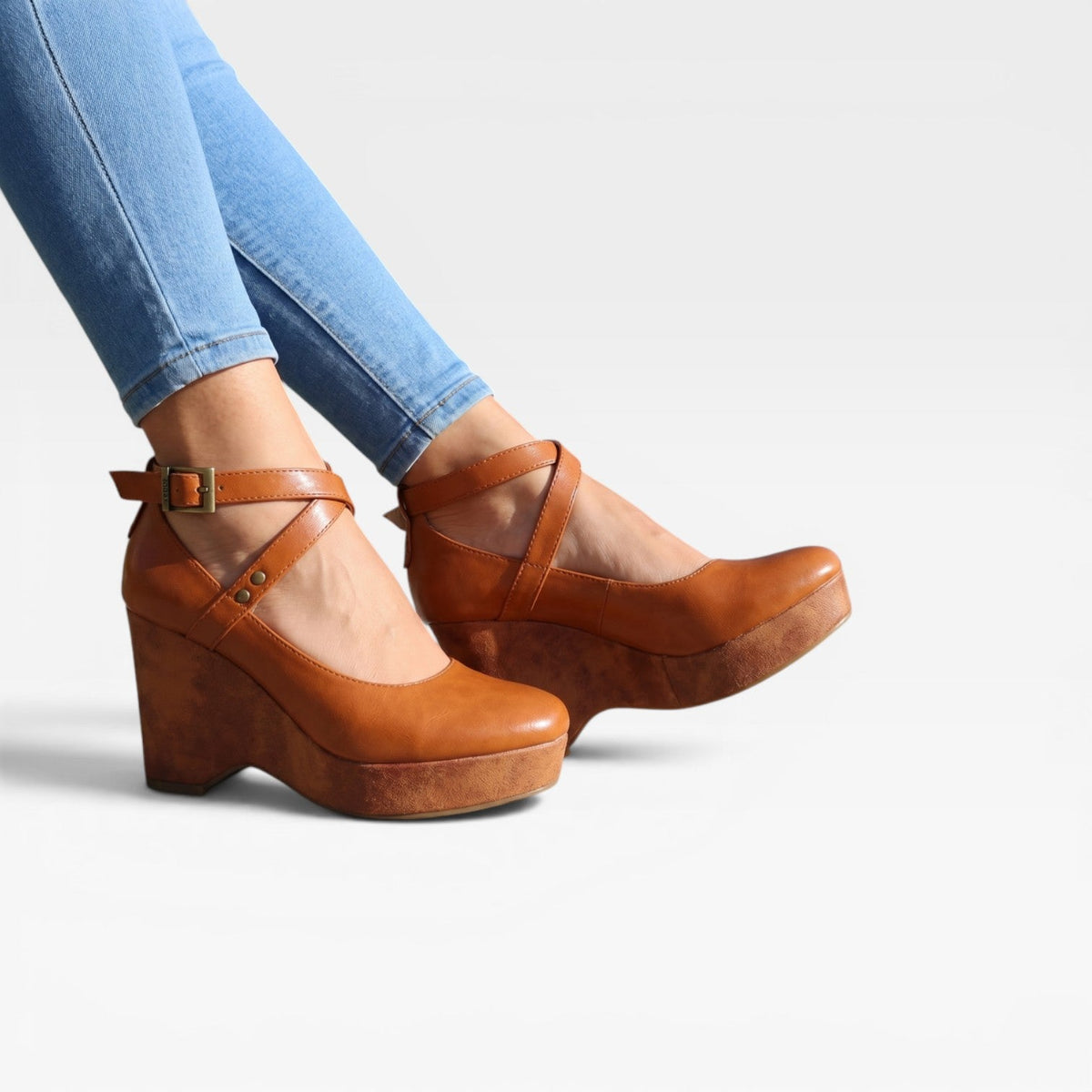 Women's Vintage Cross-Strap Closed-Toe Wedges