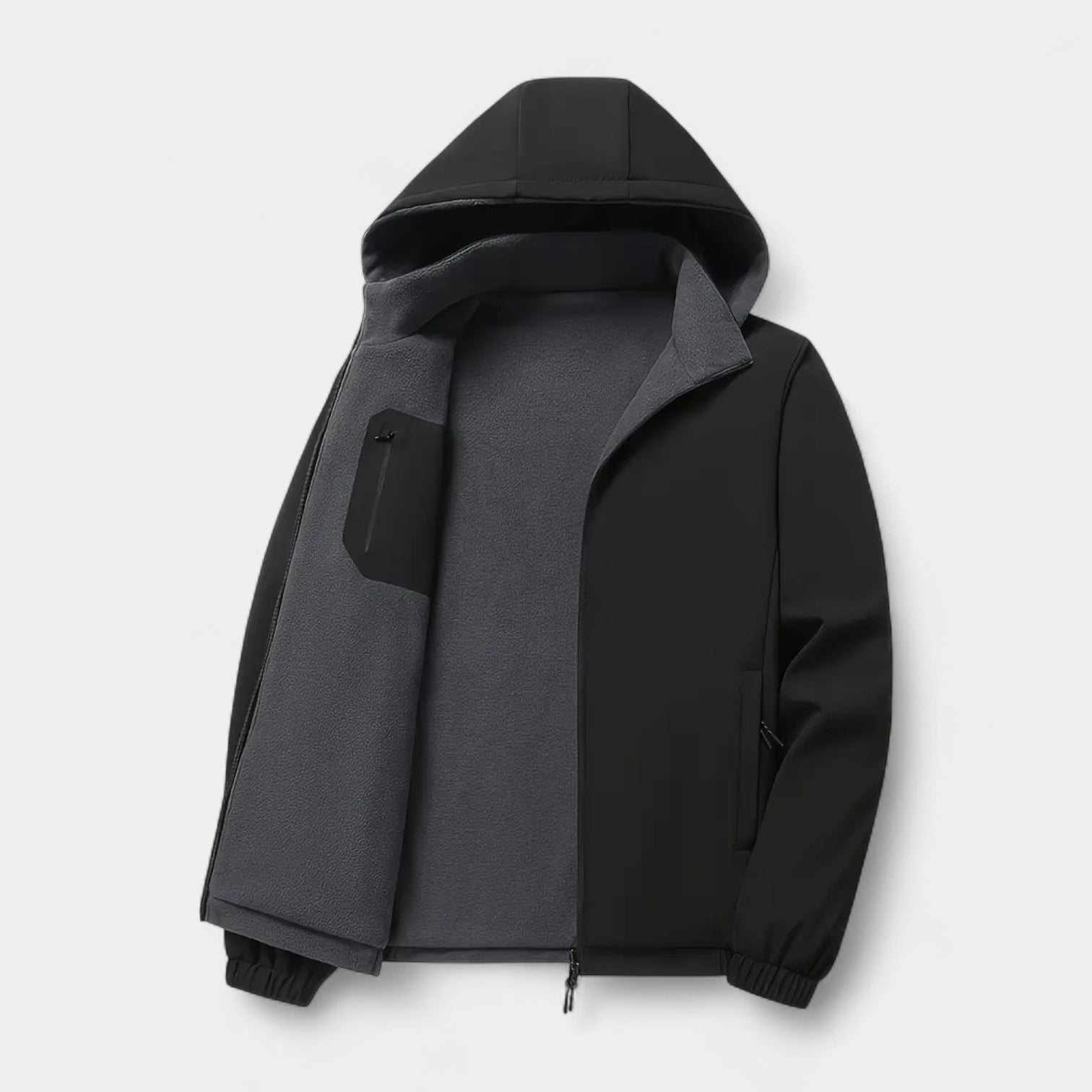 Fleece Lined Hooded Wind Jacket Zip-Up for Men