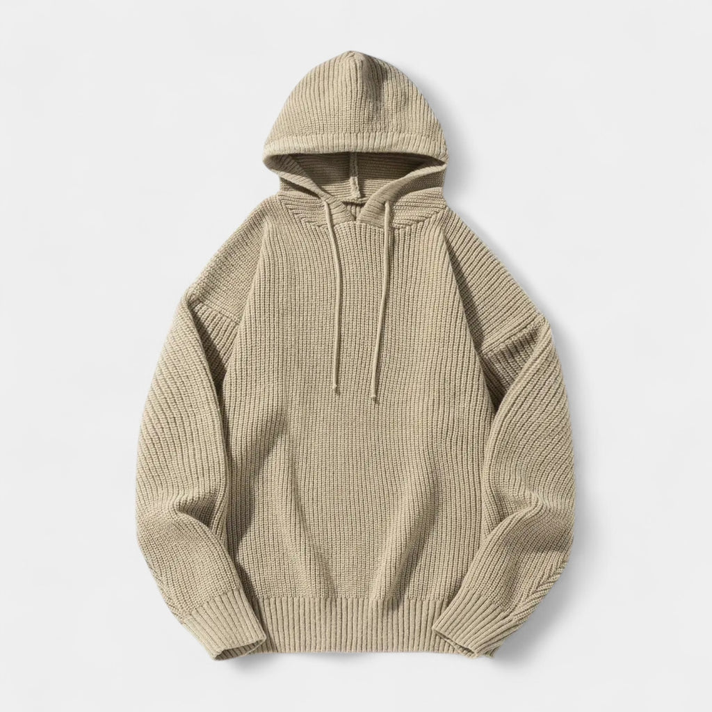 Ribbed Knit Hoodie Relaxed Fit Drawstring for Men