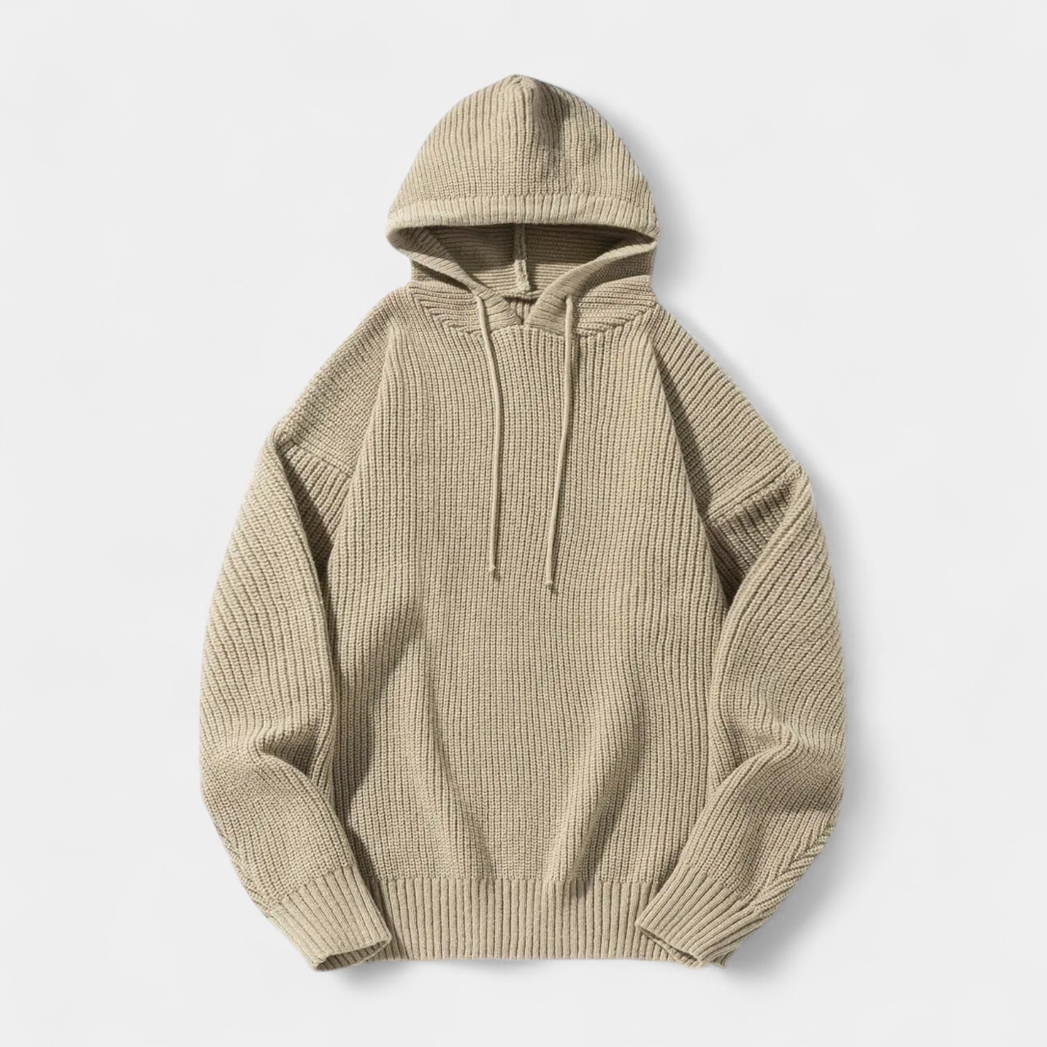Ribbed Knit Hoodie Relaxed Fit Drawstring for Men