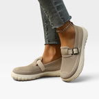 Women's Knit Slip-On Sneakers with Buckle Strap