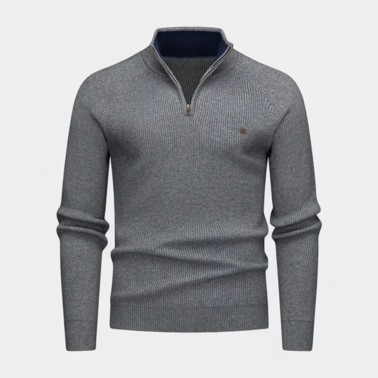 Quarter-Zip Knit Sweater Ribbed Slim Fit for Men