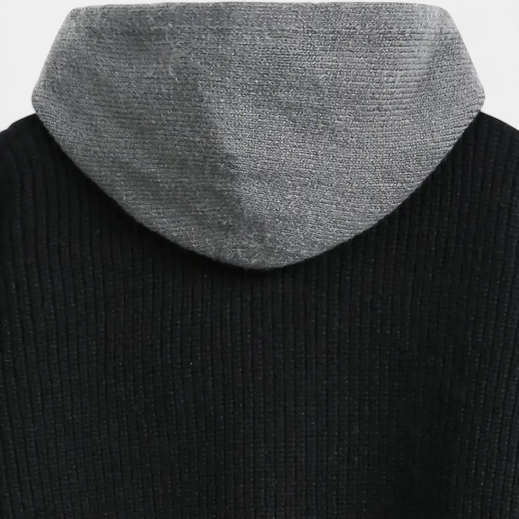 Zip-Up Knit Cardigan Hoodie Ribbed Relaxed Fit for Men