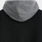 Zip-Up Knit Cardigan Hoodie Ribbed Relaxed Fit for Men