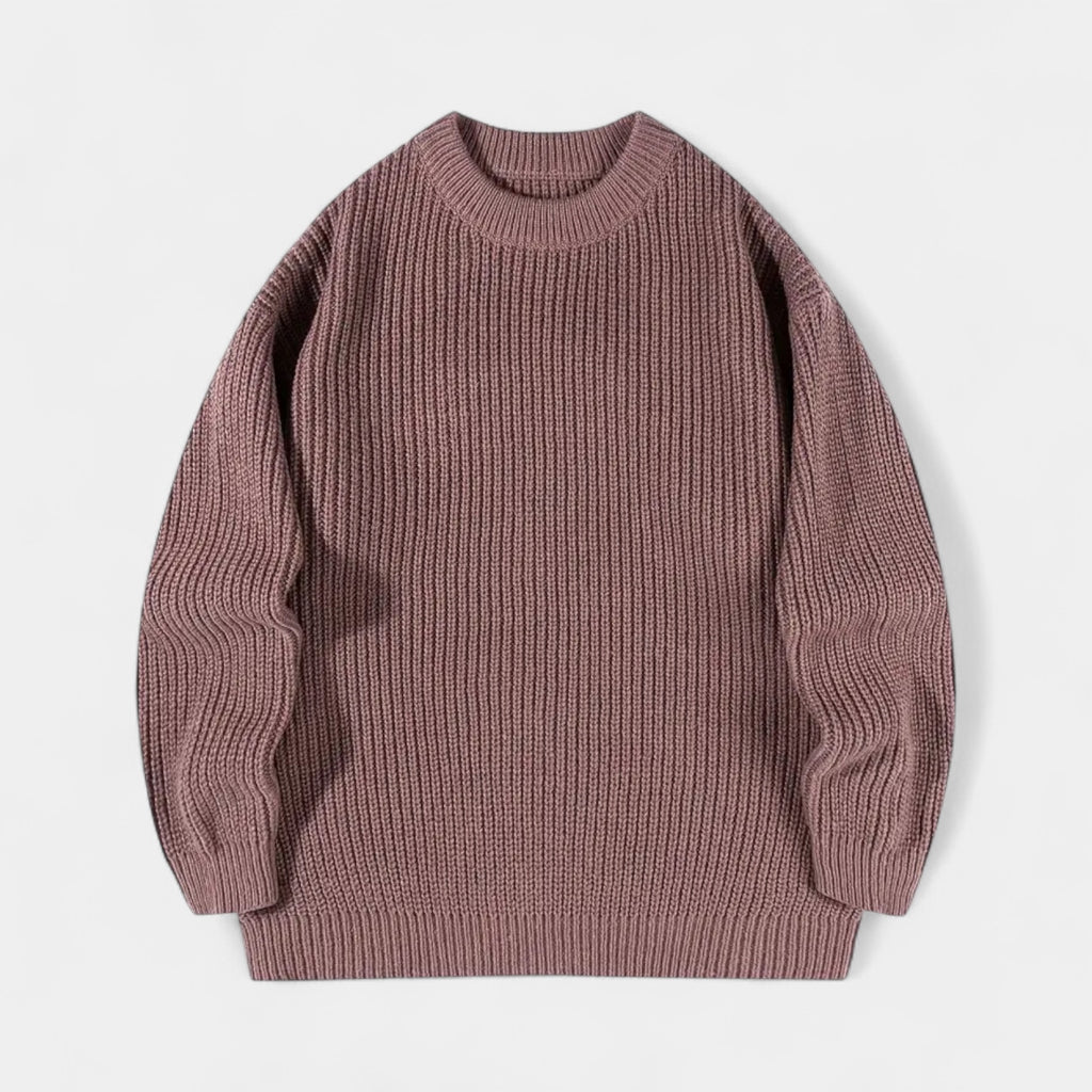 Crew Neck Ribbed Knit Sweater Regular Fit for Men