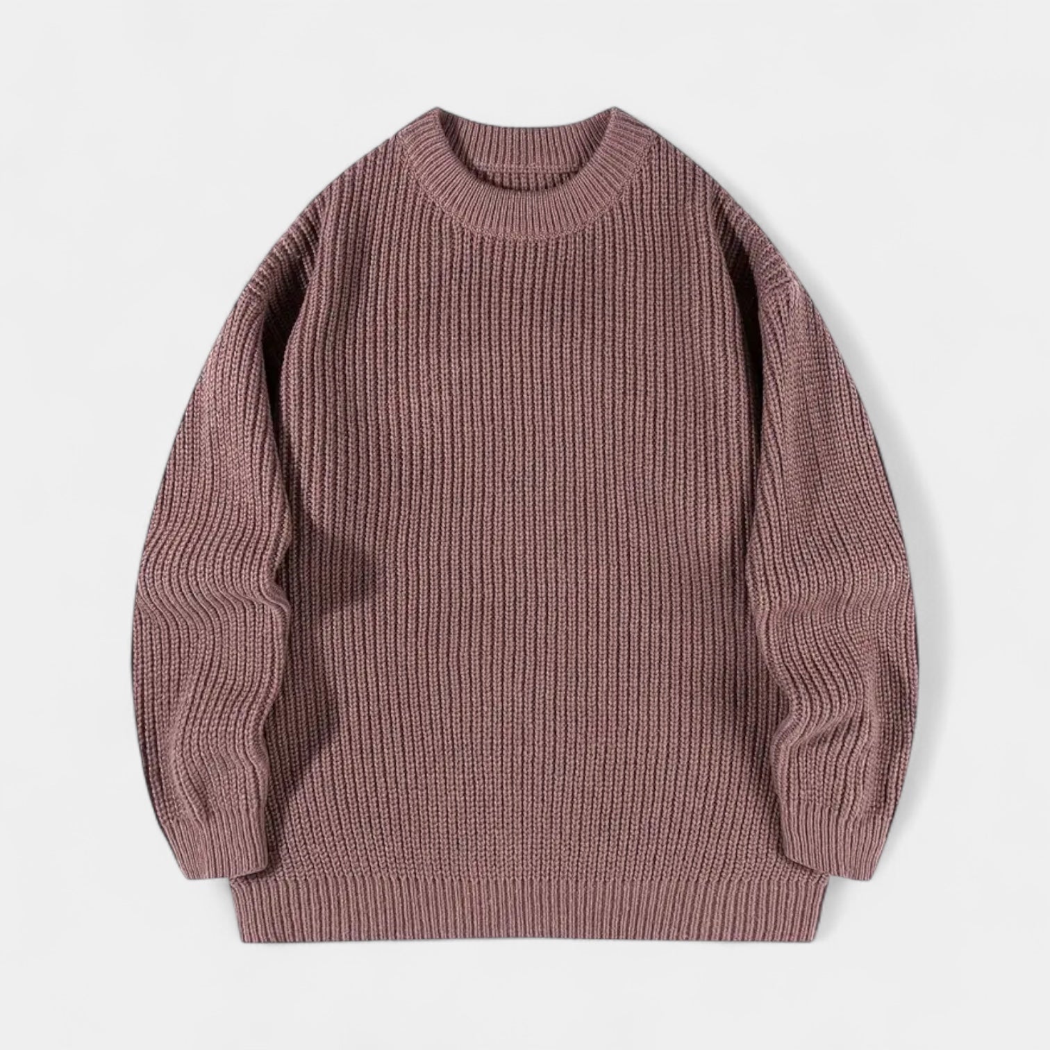 Crew Neck Ribbed Knit Sweater Regular Fit for Men