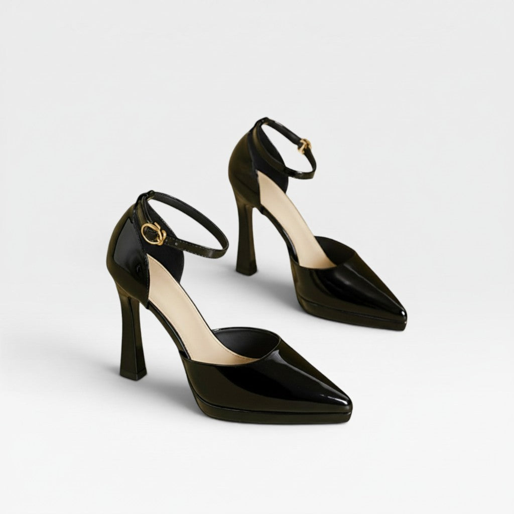 Women's Patent Leather Pointed-Toe Ankle Strap Pumps