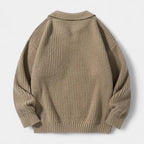 Textured Knit Polo Sweater Relaxed Fit for Men
