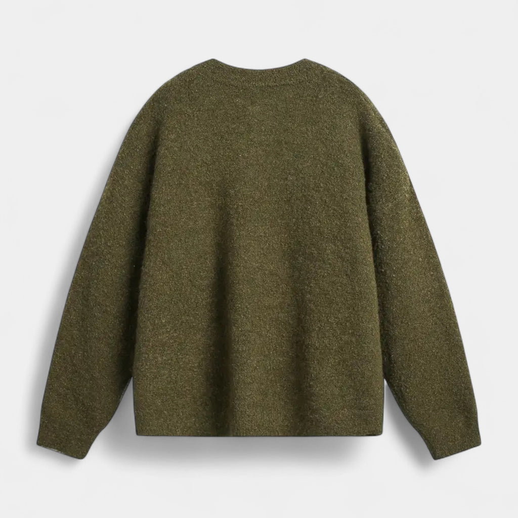 Henley Knit Wool Sweater Three-Button Placket for Men
