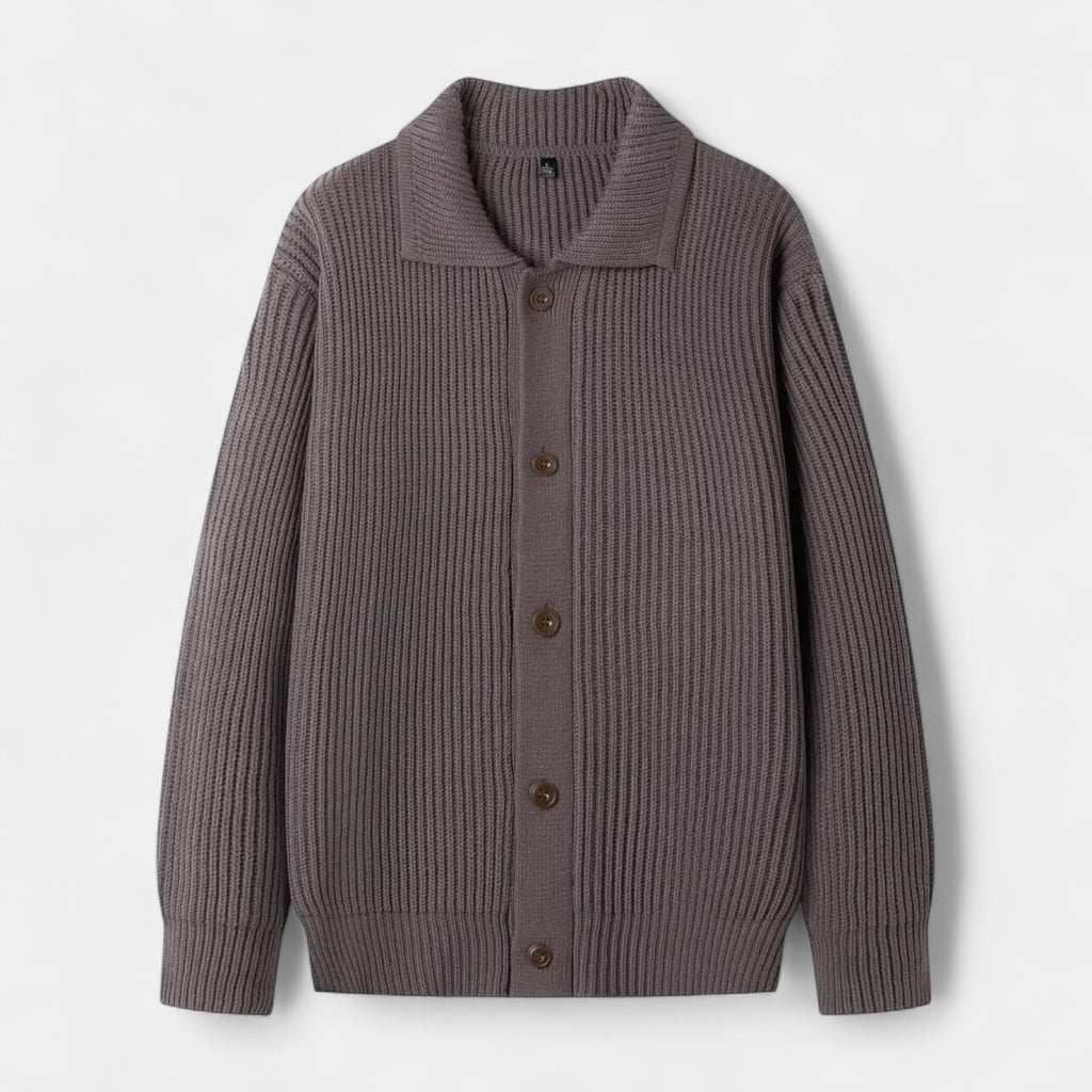Ribbed Knit Button-Up Cardigan Regular Fit for Men