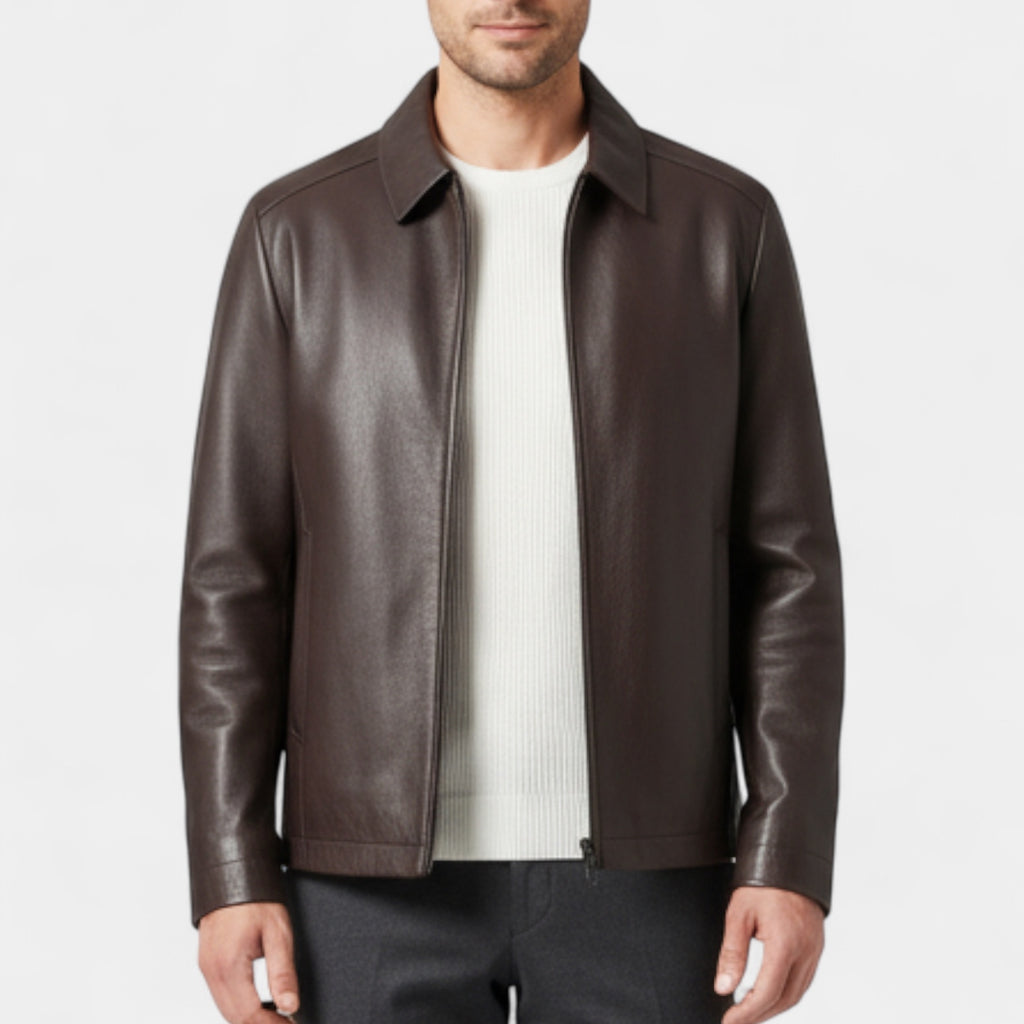 Genuine Leather Jacket Full Zip Regular Fit for Men