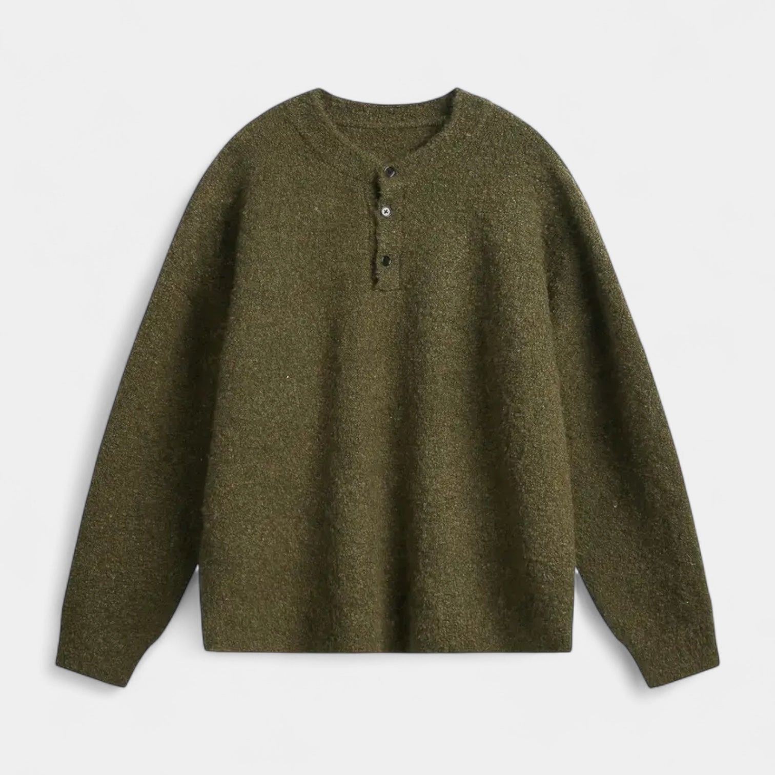 Henley Knit Wool Sweater Three-Button Placket for Men