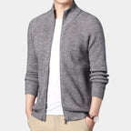 Full-Zip Ribbed Knit Cardigan Stand Collar for Men