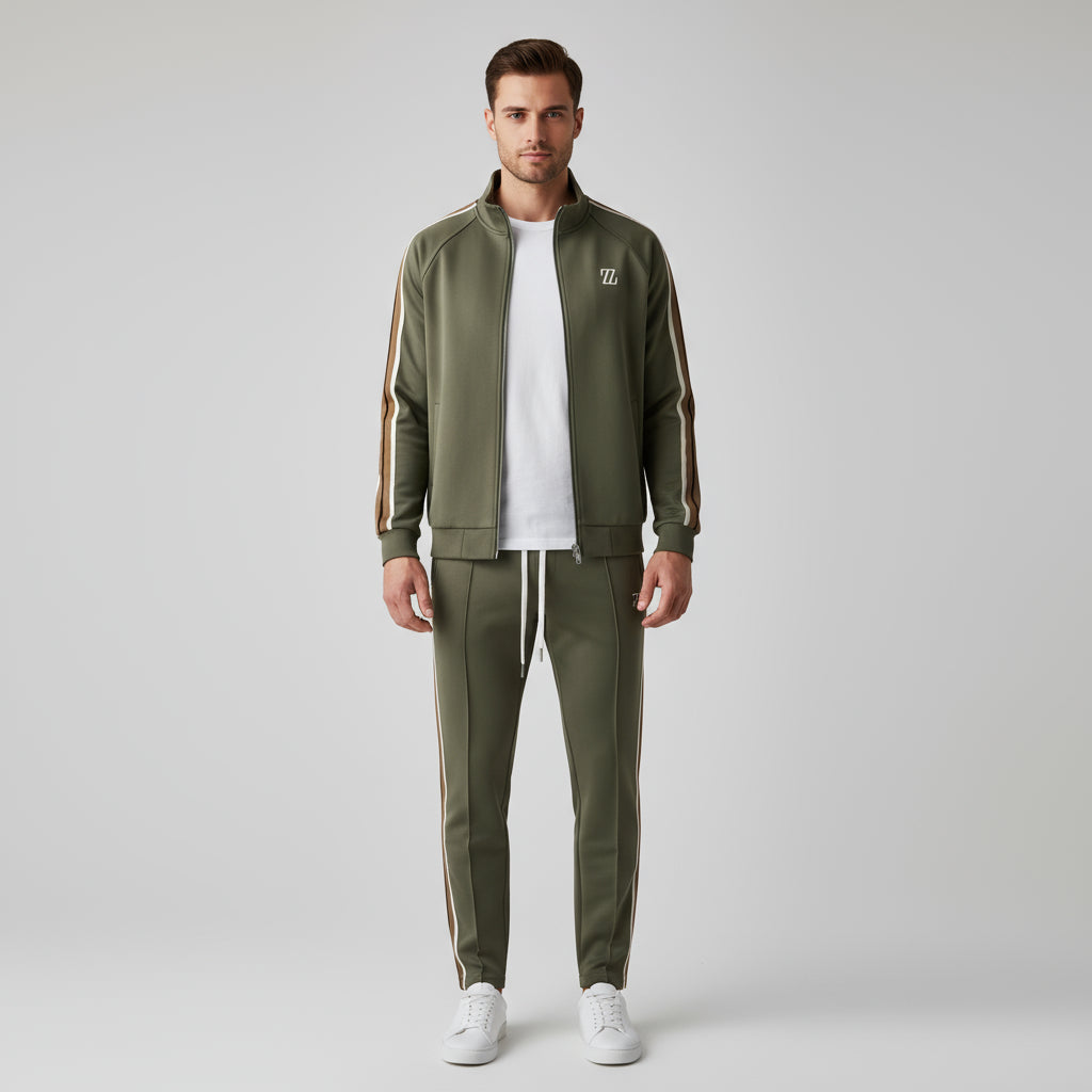 Zip-Up Tracksuit Set Stretch Jogger Pants for Men