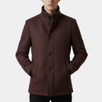 Wool-Blend Trench Coat Stand Collar Tailored Fit for Men
