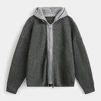 Zip-Up Knit Cardigan Hoodie Ribbed Relaxed Fit for Men