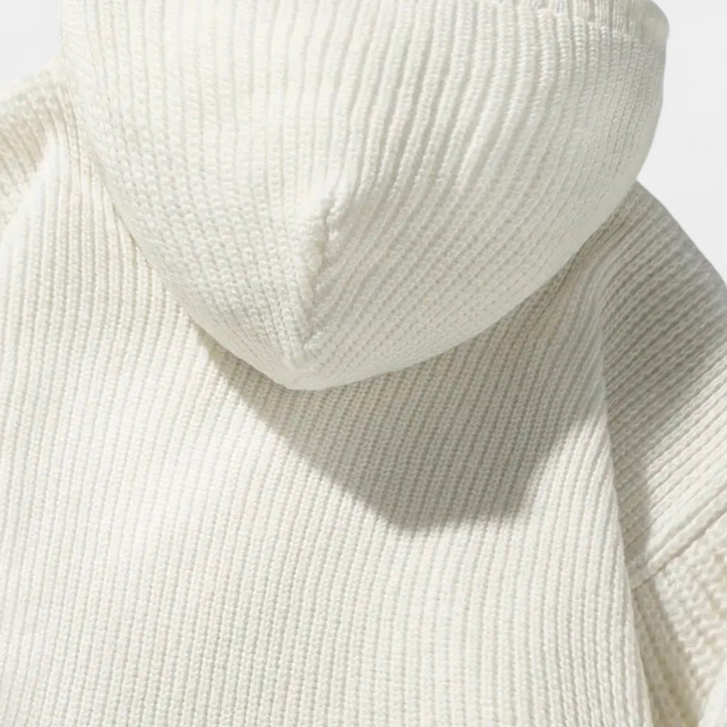 Ribbed Knit Hoodie Relaxed Fit Drawstring for Men