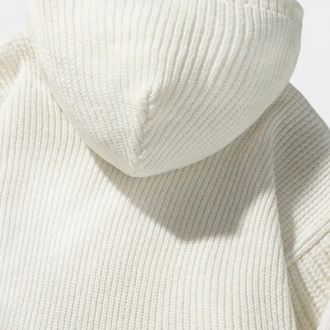 Ribbed Knit Hoodie Relaxed Fit Drawstring for Men