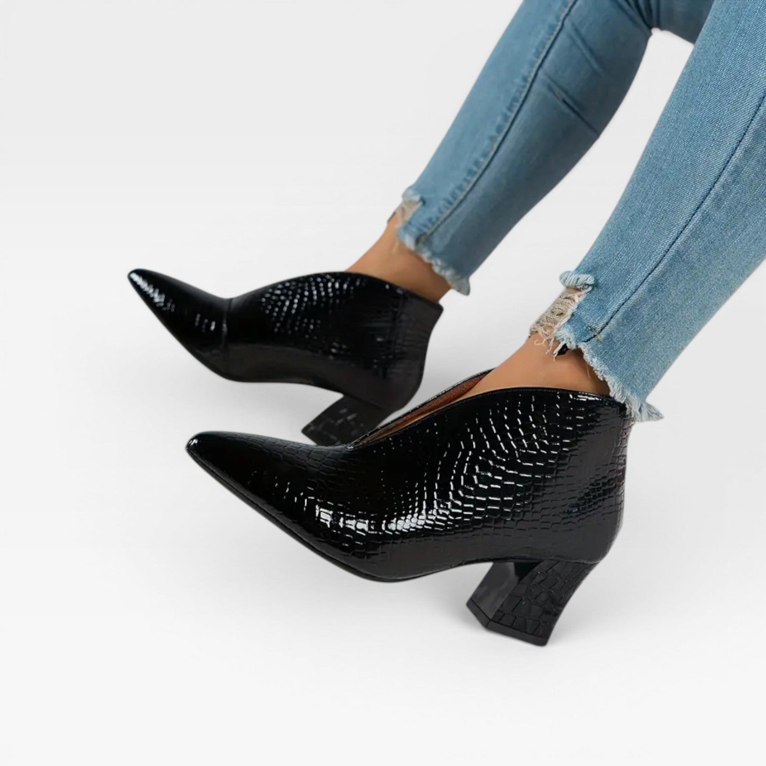 Women's Pointed-Toe Croc-Effect Ankle Boots